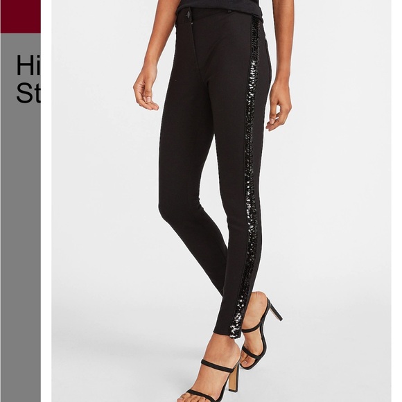 Express High Waisted Black Sequin Side Stripe Legging - Picture 2 of 5
